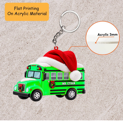 Personalized School Bus Driver Christmas Ornament, Festive Santa Hat Bus With Wreath, Custom Ornament Christmas Gift, Keychain Christmas, Car Bus Ornament 