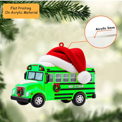Personalized School Bus Driver Christmas Ornament, Festive Santa Hat Bus With Wreath, Custom Ornament Christmas Gift, Keychain Christmas, Car Bus Ornament 