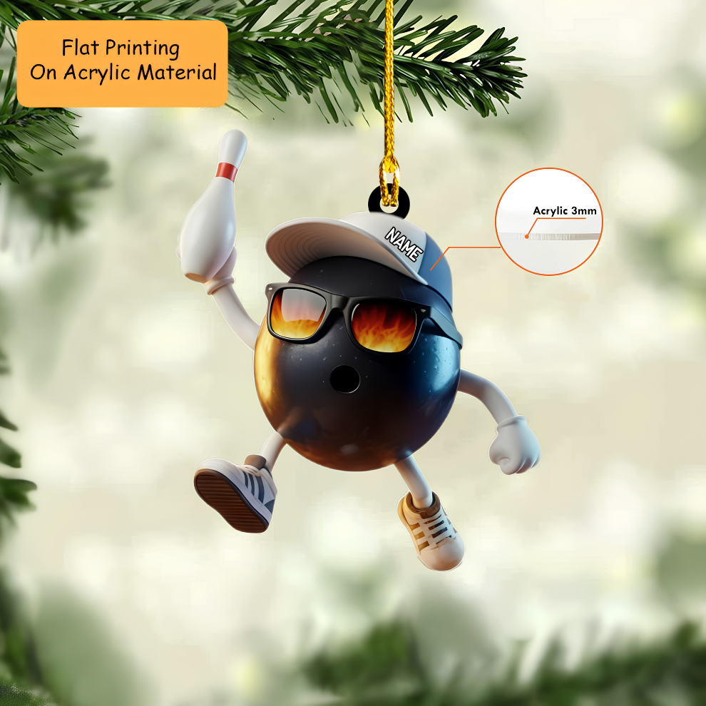 Personalized Funny Bowling Ball Character Ornament, Custom Bowling Christmas Gift, Keychain Bowling, Car Ornament Bowling