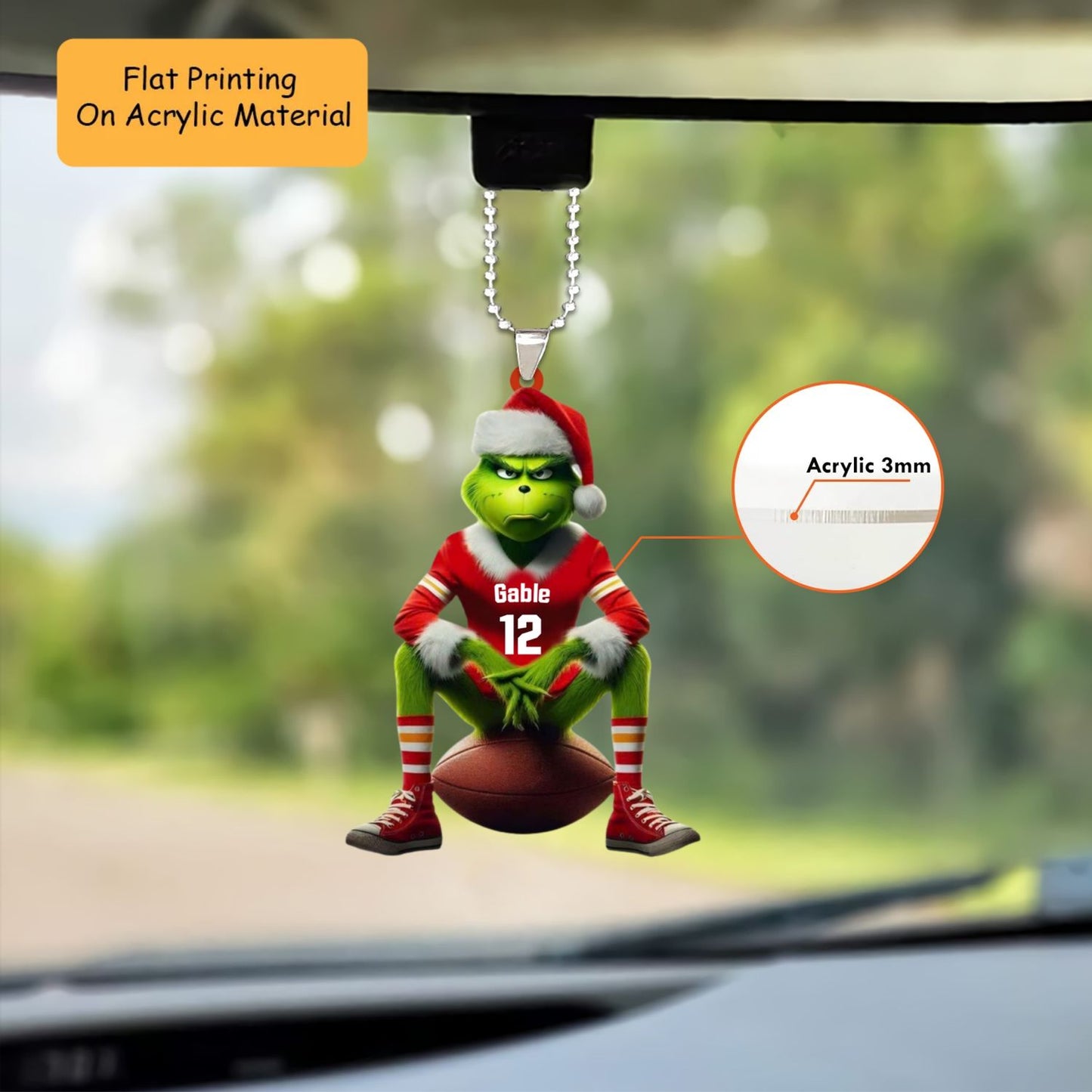 Personalized American Football Christmas Ornament, Green Monster Scowl Face Christmas, Custom Ornament Christmas Gift, Keychain American Football, Car Ornament American Football