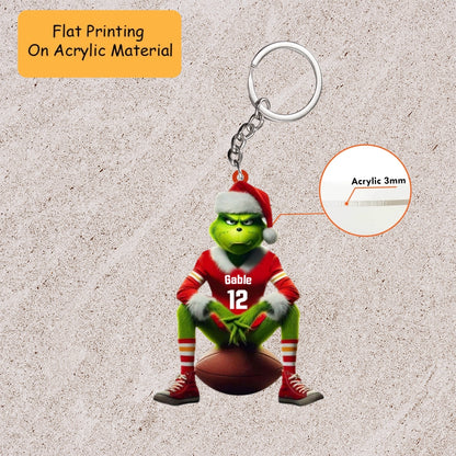 Personalized American Football Christmas Ornament, Green Monster Scowl Face Christmas, Custom Ornament Christmas Gift, Keychain American Football, Car Ornament American Football