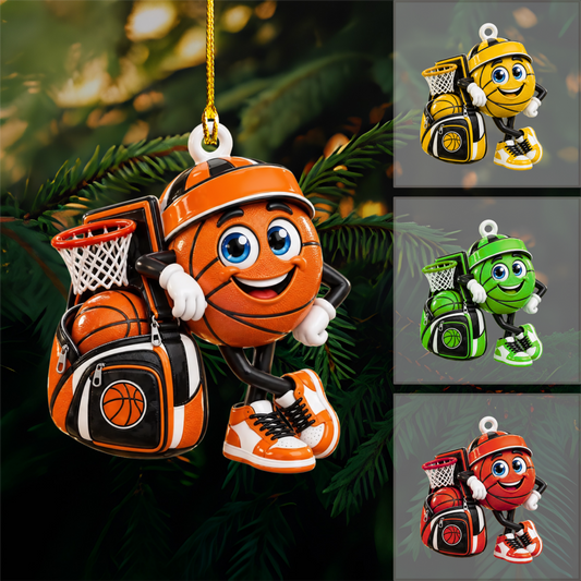 Personalized Basketball Christmas Ornament, Basketball Mascot Cute, Custom Ornament Christmas Gift, Keychain Basketball, Car Ornament Basketball