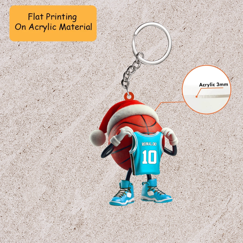 Personalized Basketball Christmas Ornament, Mascot Holding Jersey, Custom Ornament Christmas Gift, Keychain Bowling, Car Ornament Bowling
