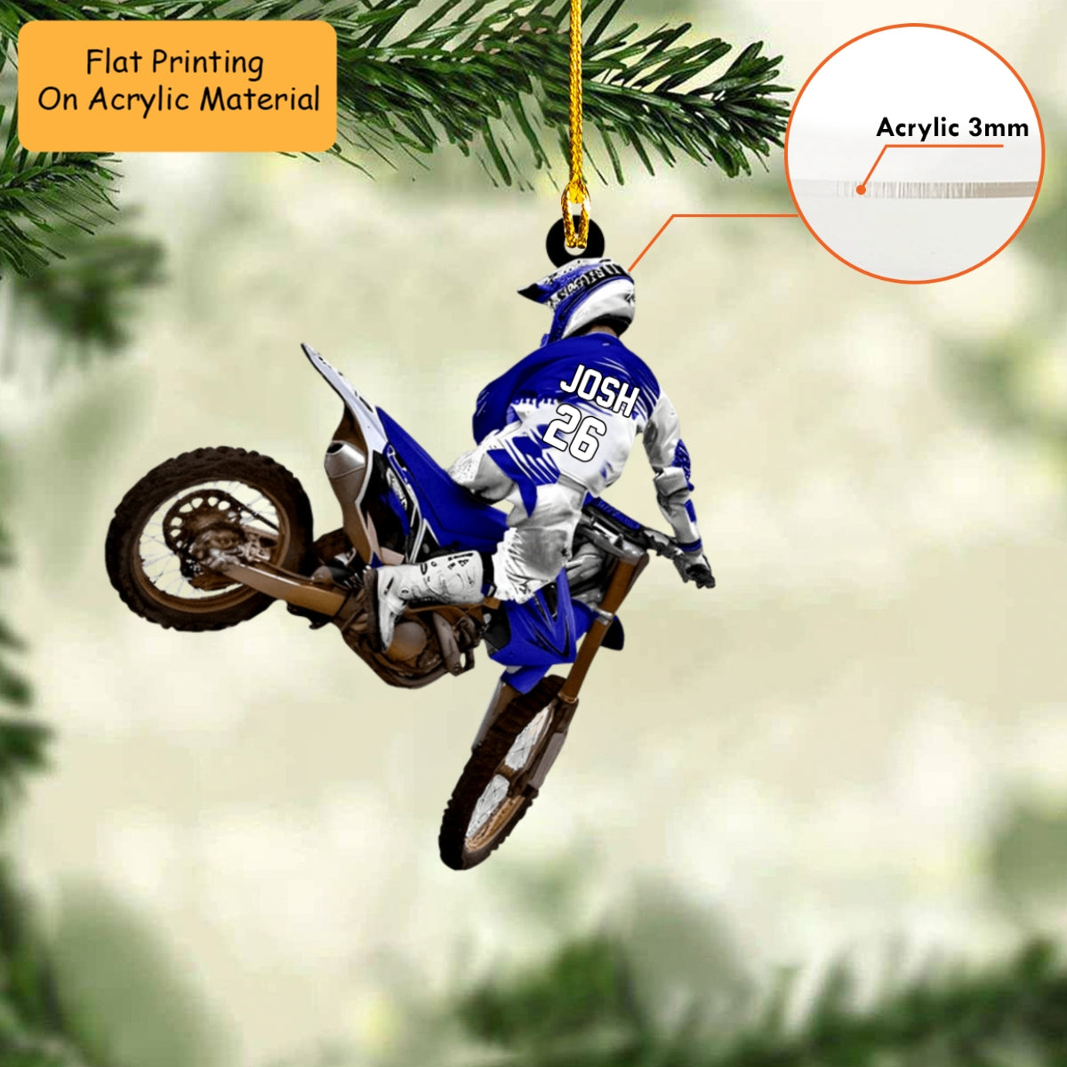 Personalized Kid Boy Riding Dirt Bike Flat Acrylic Ornament, Meaningful Ornament Gifts For Son, Grandson, Dirt Bike Lover