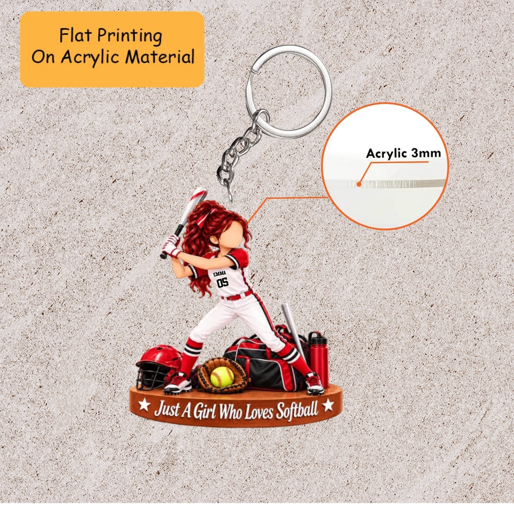 Personalized Softball Christmas Ornament, Just A Girl Who Loves Softball Swing Setup, Custom Ornament Christmas Gift, Keychain Softball, Car Ornament Softball