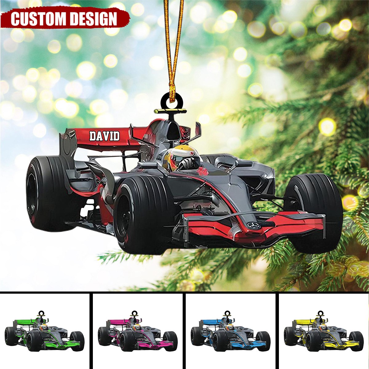 Personalized Formula Race Car Flat Acrylic Ornament, Meaningful Christmas Ornament Gifts For Racing Car Lovers