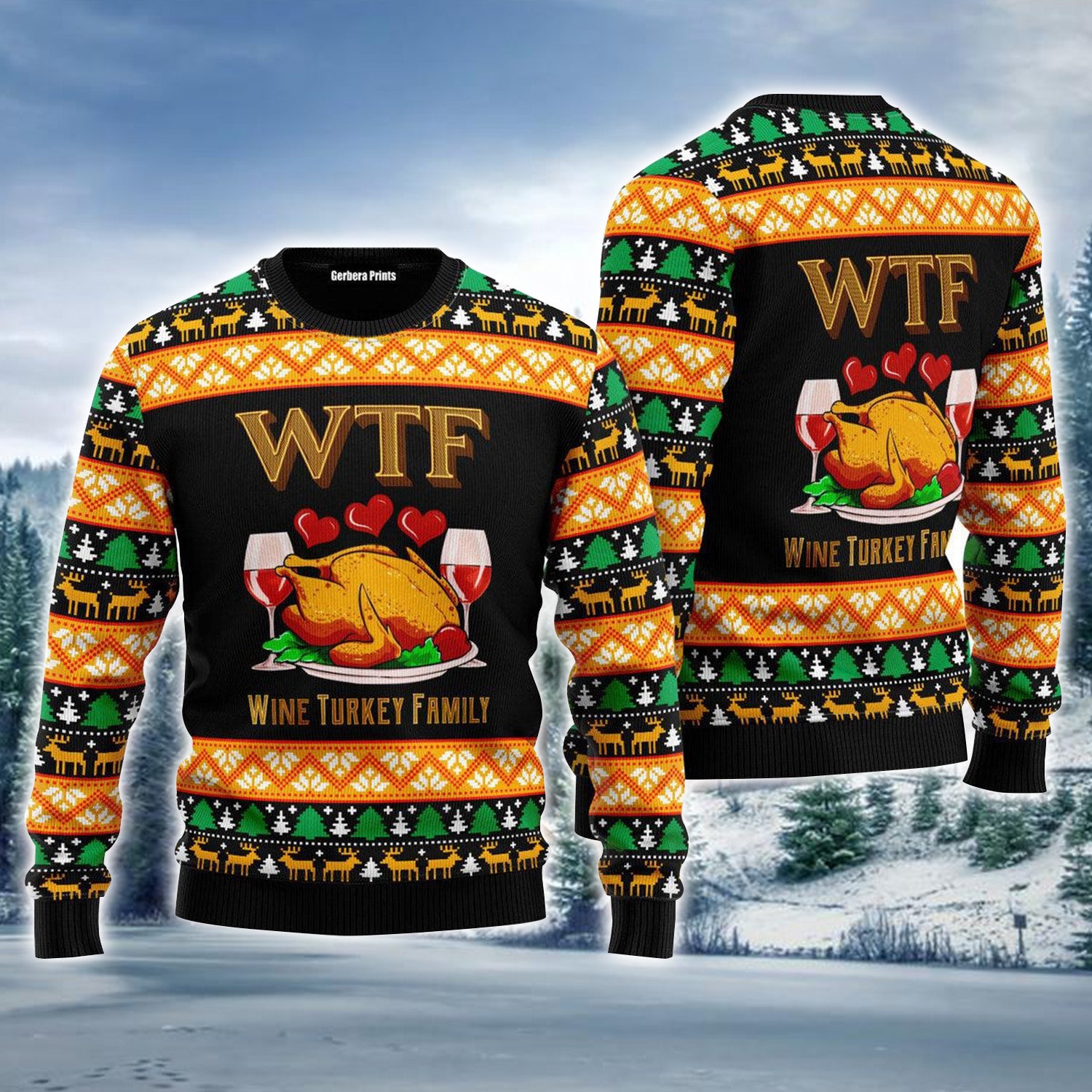Wine Turkey Family Happy Thanksgiving Ugly Sweater For Men & Women, Perfect Outfit For Christmas New Year Autumn Winter