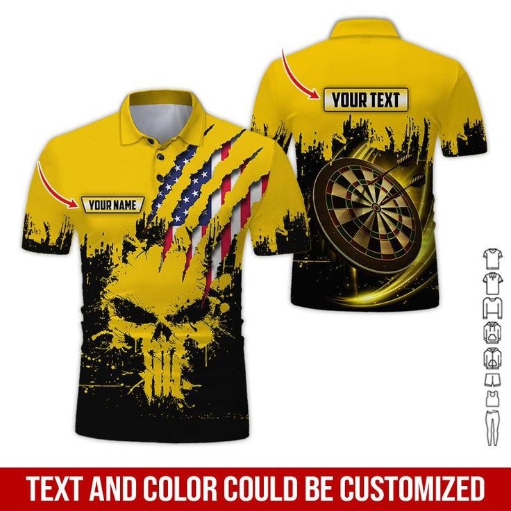 Customized Name & Text Darts Polo Shirt, Skull American Flag Personalized Name Darts Polo Shirt For Men - Perfect Gift For Darts Lovers, Darts Players