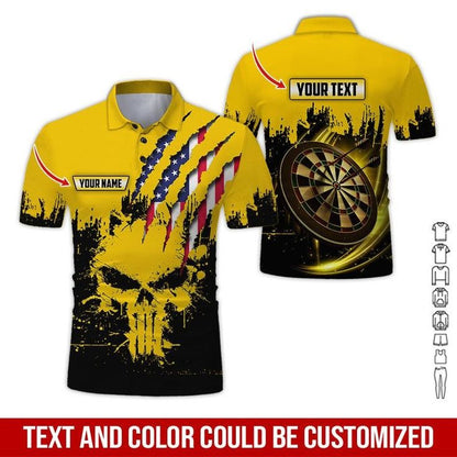 Customized Name & Text Darts Polo Shirt, Skull American Flag Personalized Name Darts Polo Shirt For Men - Perfect Gift For Darts Lovers, Darts Players