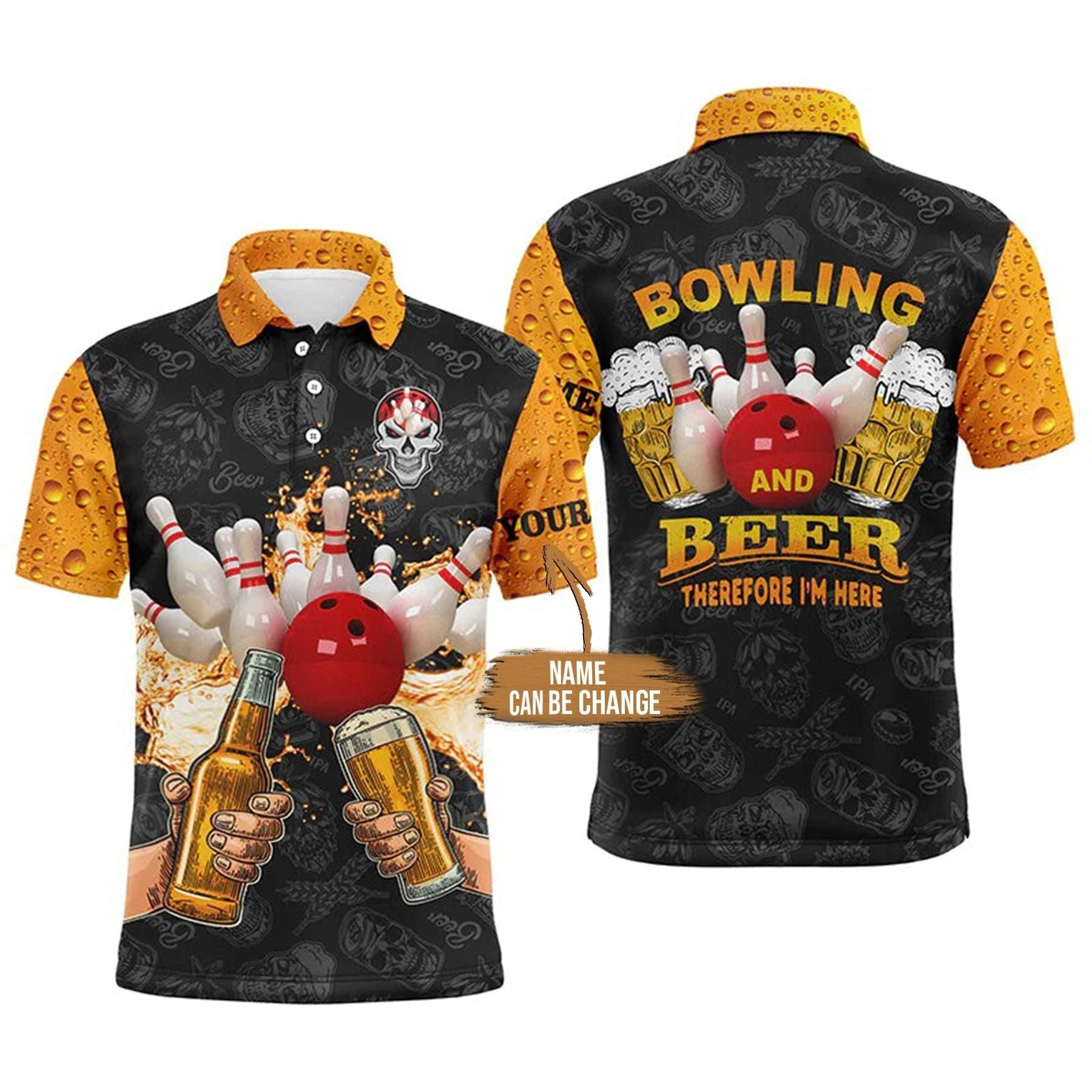 Bowling Custom Men Polo Shirt - Custom Name Funny bowling beer skull Personalized Bowling Polo Shirt - Gift For Friend, Family