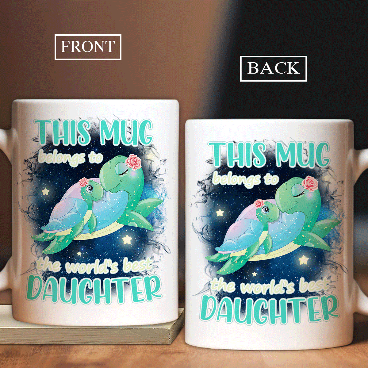 Family Black Mug, Daughter And Mom Mug - Gifts For Daughter From Mom - Lovely Sea Turtle Black Mug, This Mug Belongs To The World's Best Daughter Mug - Amzanimalsgift