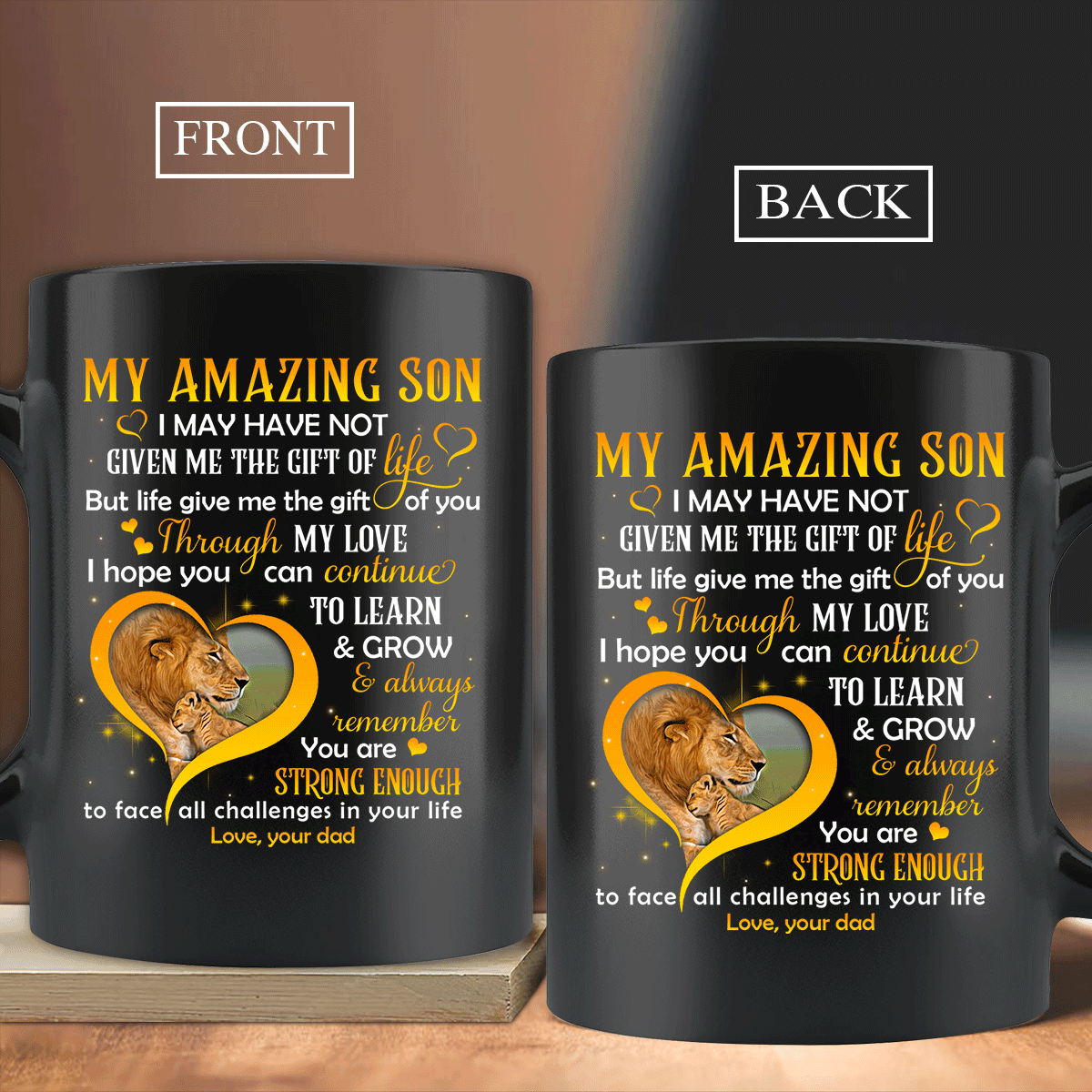 Family Black Mug, Son And Dad Mug - Lion King And His Cub Mug, You Are Strong Enough To Face All Challenges In Your Life Mug - Gifts For Son From Dad - Amzanimalsgift