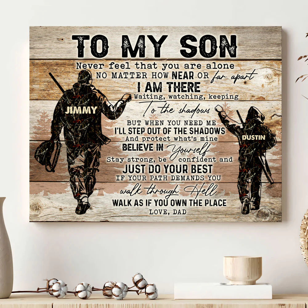 Family Landscape Canvas Custom Name - Personalized Hunting To My Son Canvas - Gift For Son From Dad - Amzanimalsgift