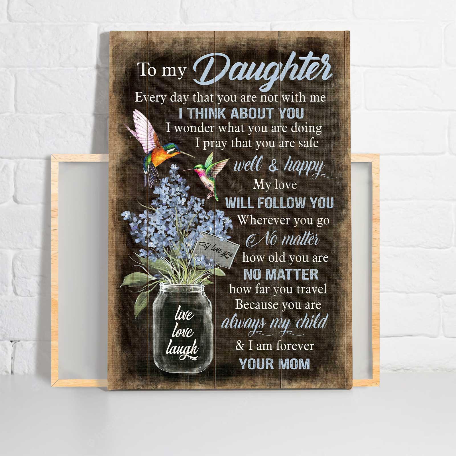 Family Landscape Canvas - Mom to daughter, Blue baby flower canvas - My love will follow you wherever you go Gift for Daughter - Family Portrait Canvas - Amzanimalsgift