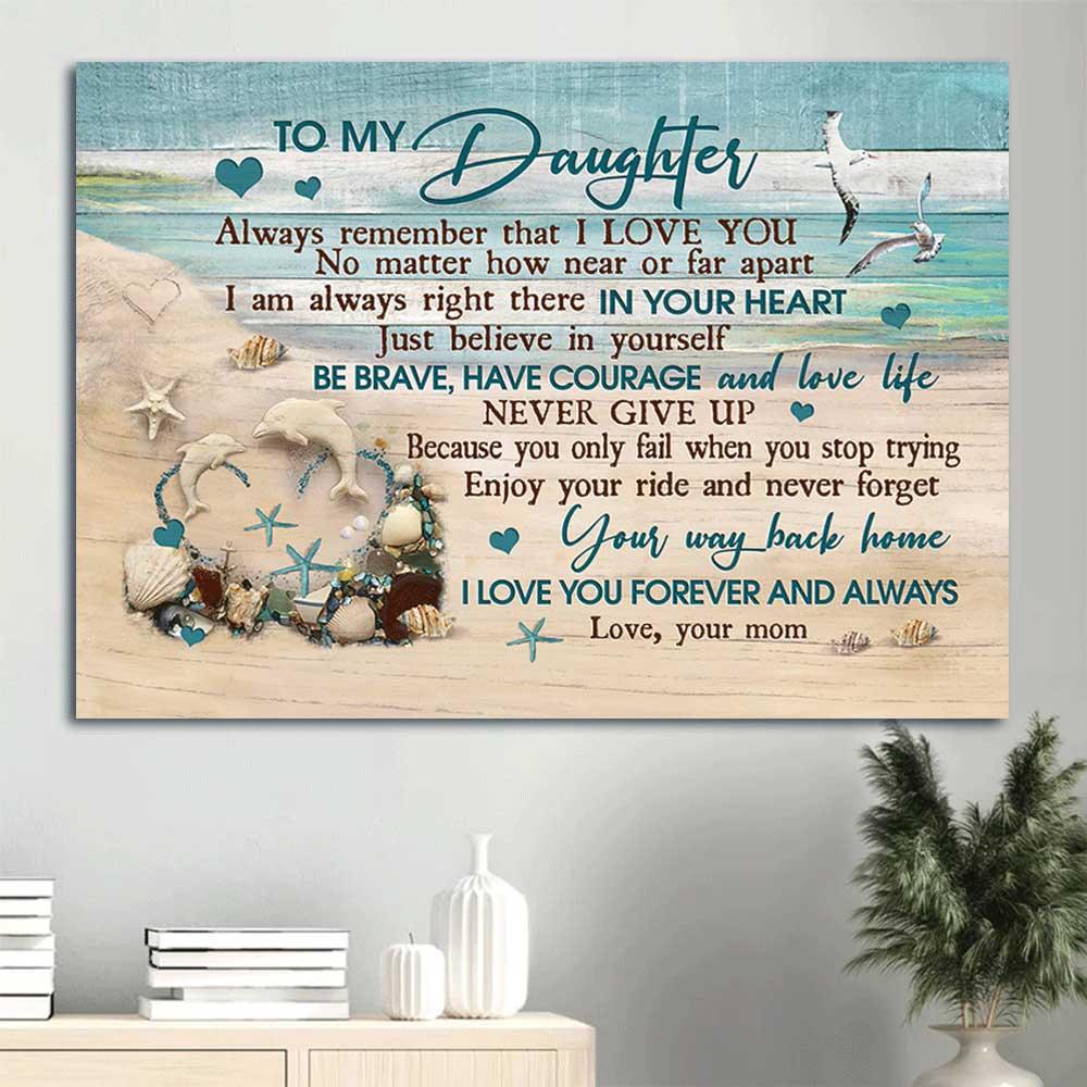 Family Landscape Canvas, Mom to daughter, White dolphin, I'm always right there in your heart Gift for Daughter - Family Landscape Canvas Prints - Amzanimalsgift