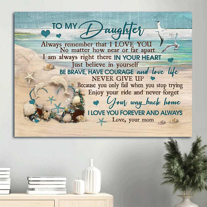 Family Landscape Canvas, Mom to daughter, White dolphin, I'm always right there in your heart Gift for Daughter - Family Landscape Canvas Prints - Amzanimalsgift