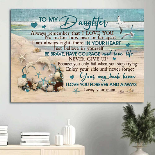 Family Landscape Canvas, Mom to daughter, White dolphin, I'm always right there in your heart Gift for Daughter - Family Landscape Canvas Prints - Amzanimalsgift