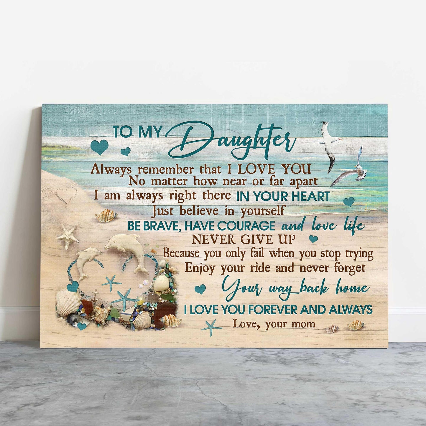Family Landscape Canvas, Mom to daughter, White dolphin, I'm always right there in your heart Gift for Daughter - Family Landscape Canvas Prints - Amzanimalsgift