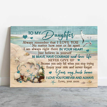 Family Landscape Canvas, Mom to daughter, White dolphin, I'm always right there in your heart Gift for Daughter - Family Landscape Canvas Prints - Amzanimalsgift