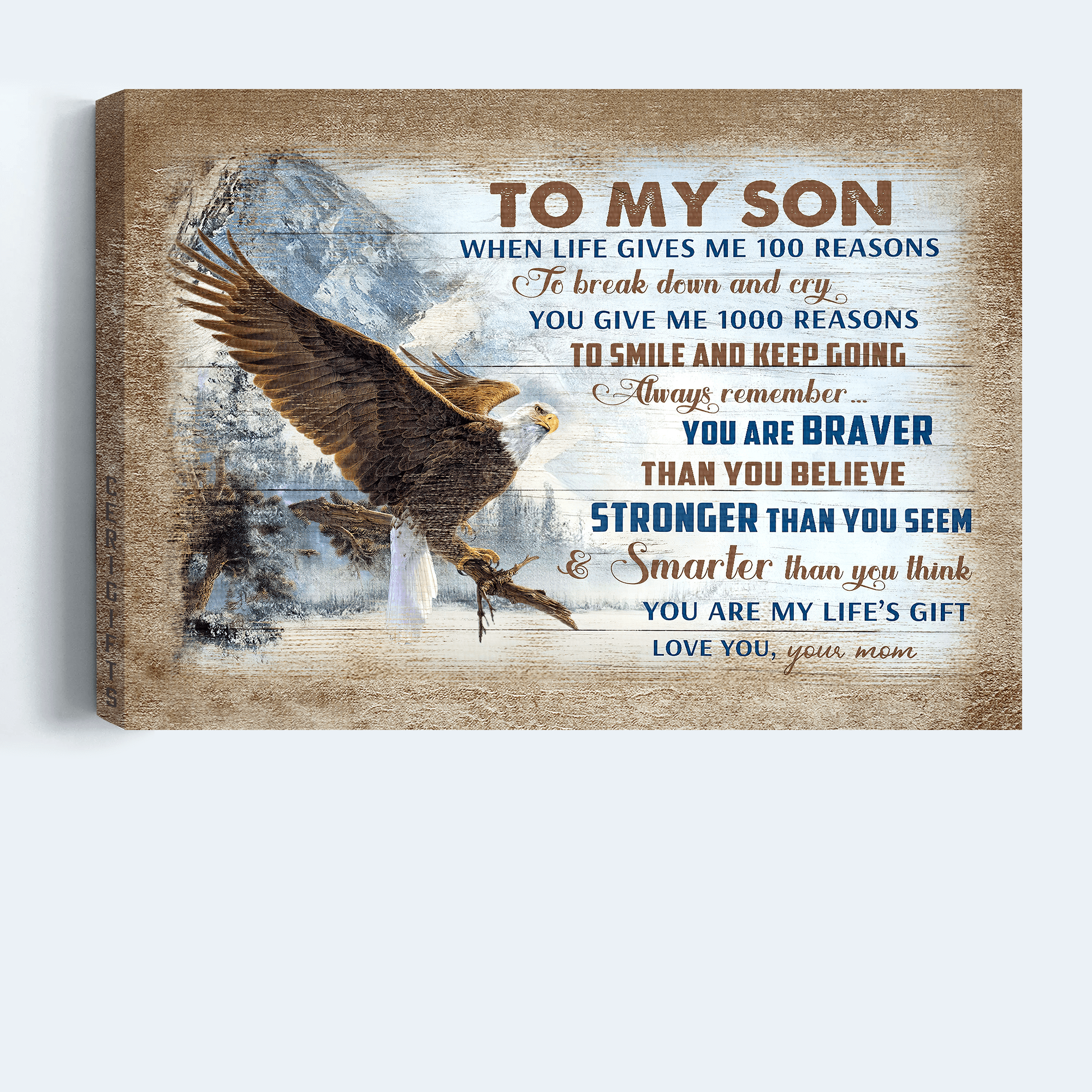 Family Landscape Canvas,Mom to son, Eagle, Snow mountain, You are my life's gift Gift to Son - Family Landscape Canvas Prints, Wall Art - Amzanimalsgift