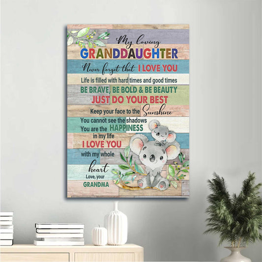 Family Portrait Canvas, Koala drawing, Colorful painting, You are the happiness in my life Gift for Granddaughter - Family Portrait Canvas Prints - Amzanimalsgift