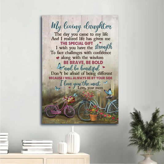 Family Portrait Canvas, Mom to daughter, Vintage bicycle, Flower vase, I will always be by your side Gift for Daughter- Family Portrait Canvas Prints - Amzanimalsgift