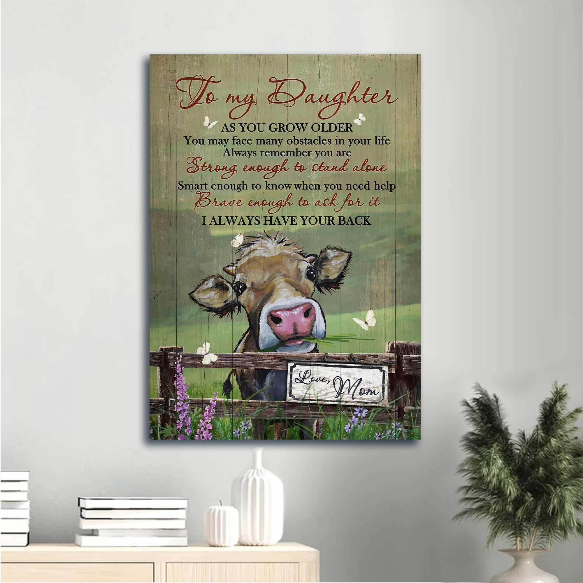 Family Portrait Canvas, Mom to daughter, Watercolor cow, I always have your back Canvas - Gift for Daughter, Family Portrait Canvas Prints - Amzanimalsgift