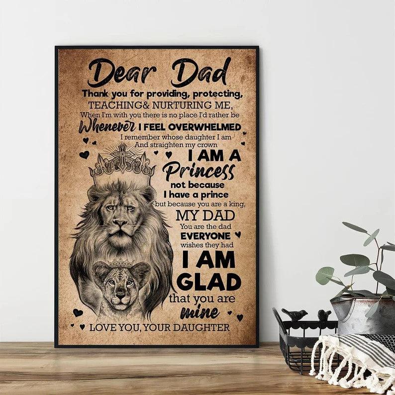 Family Portrait Canvas - To My Dad Lion, Thank You For Providing, Protecting, Teaching & Nurturing Me Canvas - Perfect Gift For Dad From Daughter - Amzanimalsgift