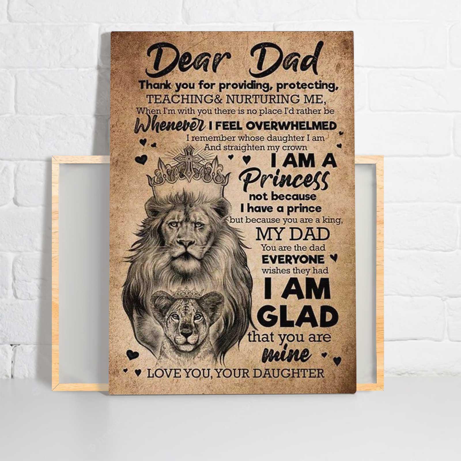 Family Portrait Canvas - To My Dad Lion, Thank You For Providing, Protecting, Teaching & Nurturing Me Canvas - Perfect Gift For Dad From Daughter - Amzanimalsgift