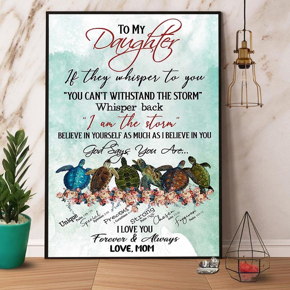 Family Portrait Canvas - Turtle Mom To My Daughter I Am The Storm Paper No Frame Canvas - Perfect Gift For Daughter From Mom - Amzanimalsgift