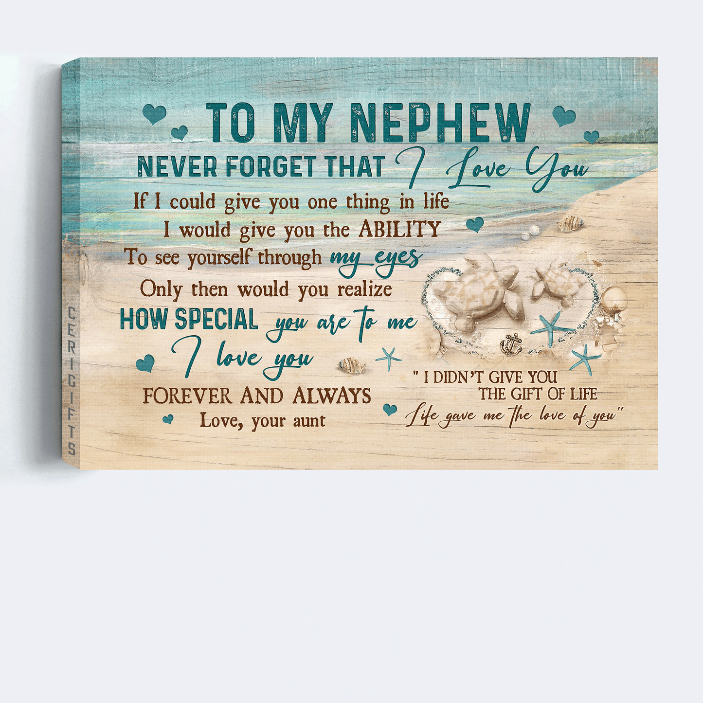 Family Premium Wrapped Landscape Canvas - Aunt To Nephew, Sand Turtle, Life Gave Me The Love Of You - Perfect Gift For Nephew - Amzanimalsgift