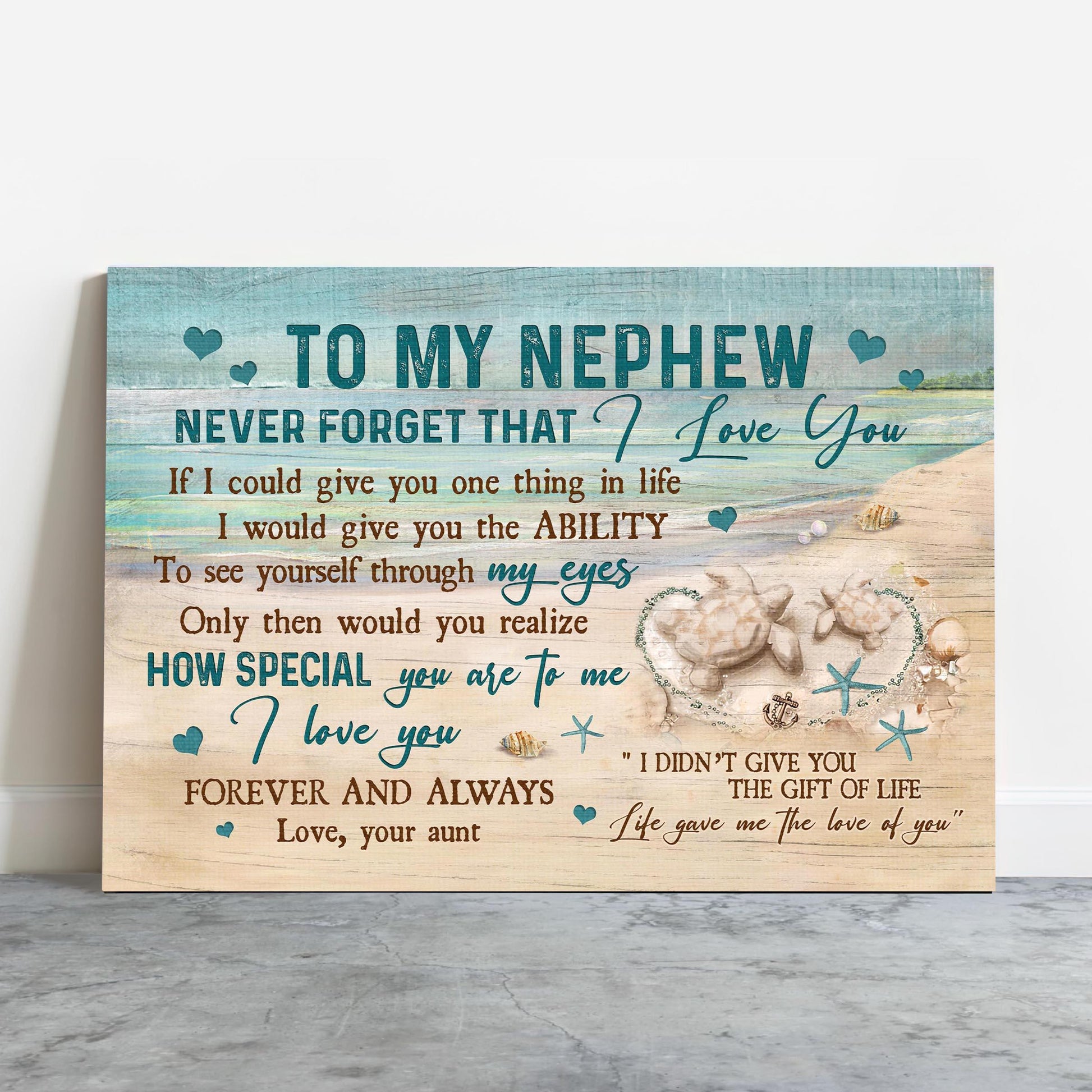 Family Premium Wrapped Landscape Canvas - Aunt To Nephew, Sand Turtle, Life Gave Me The Love Of You - Perfect Gift For Nephew - Amzanimalsgift