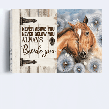 Family Premium Wrapped Landscape Canvas - Beautiful horse drawing, Dandelion Field, Couple Horse, Always Beside You - Gift For Members Family, Couple - Amzanimalsgift