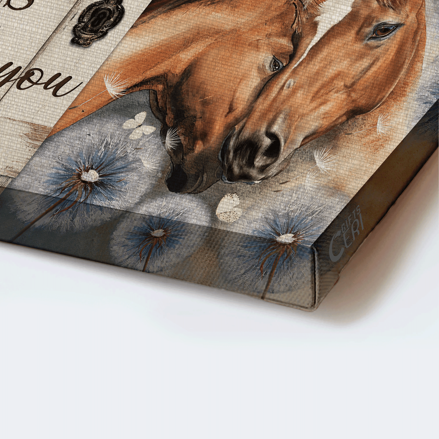 Family Premium Wrapped Landscape Canvas - Beautiful horse drawing, Dandelion Field, Couple Horse, Always Beside You - Gift For Members Family, Couple - Amzanimalsgift