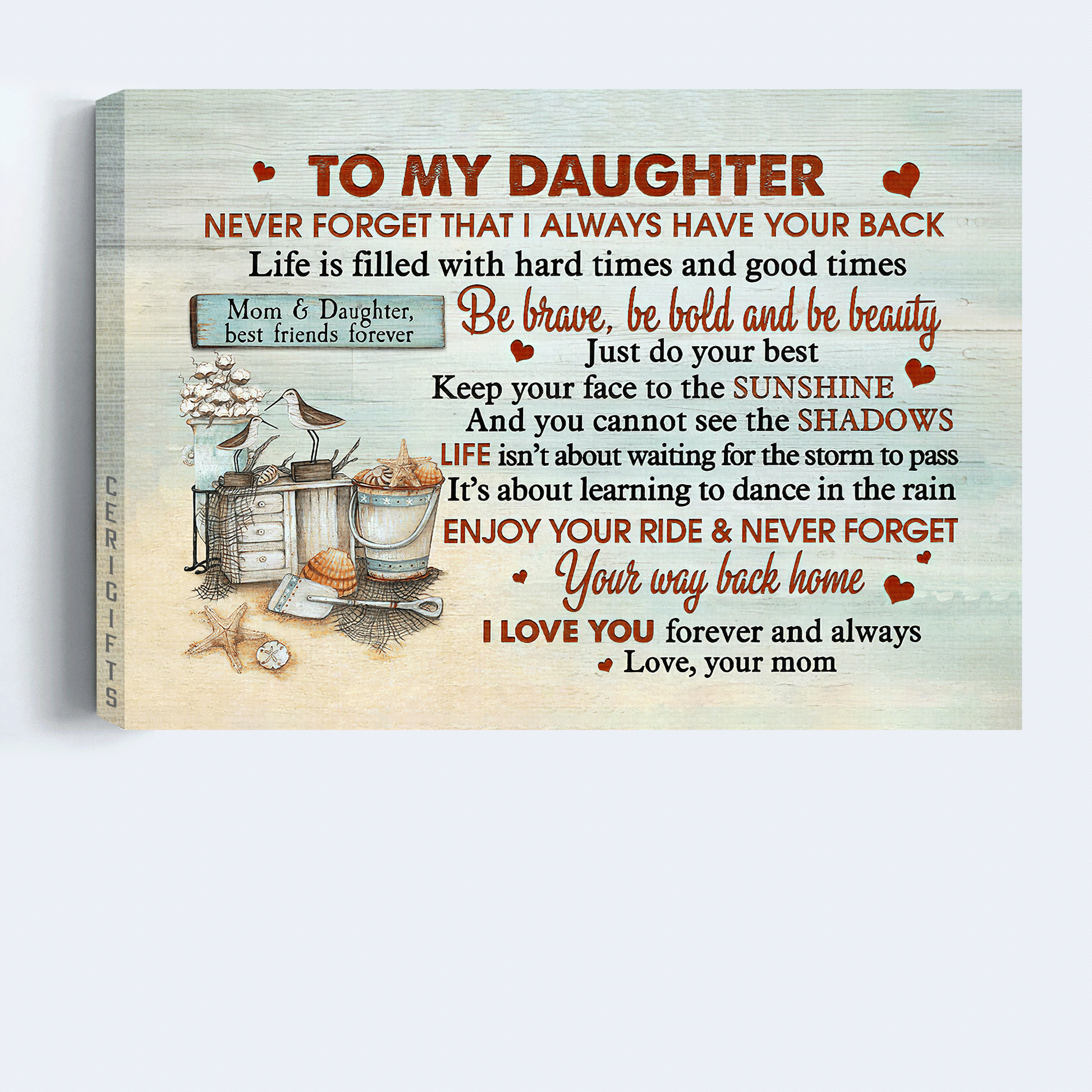 Family Premium Wrapped Landscape Canvas - Mom To Daughter, Basket Of Seashell, Be Brave, Be Bold, Be Beauty - Perfect Gift For Daughter - Amzanimalsgift