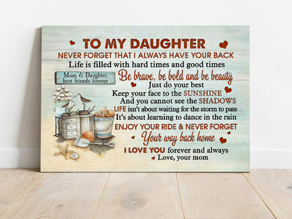 Family Premium Wrapped Landscape Canvas - Mom To Daughter, Basket Of Seashell, Be Brave, Be Bold, Be Beauty - Perfect Gift For Daughter - Amzanimalsgift
