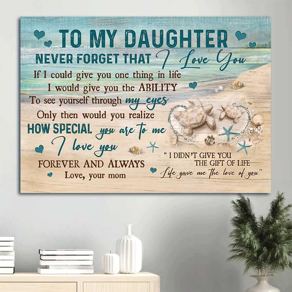 Family Premium Wrapped Landscape Canvas - Mom to daughter, Sand turtle, Sand beach, Life gave me the love of you - Gift For Daughter - Amzanimalsgift
