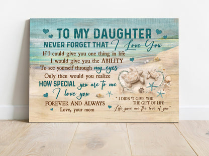 Family Premium Wrapped Landscape Canvas - Mom to daughter, Sand turtle, Sand beach, Life gave me the love of you - Gift For Daughter - Amzanimalsgift