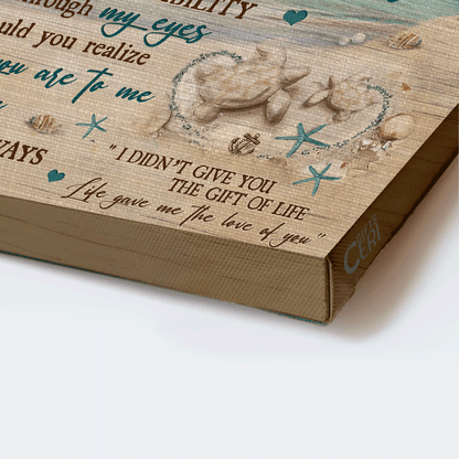 Family Premium Wrapped Landscape Canvas - Mom to daughter, Sand turtle, Sand beach, Life gave me the love of you - Gift For Daughter - Amzanimalsgift