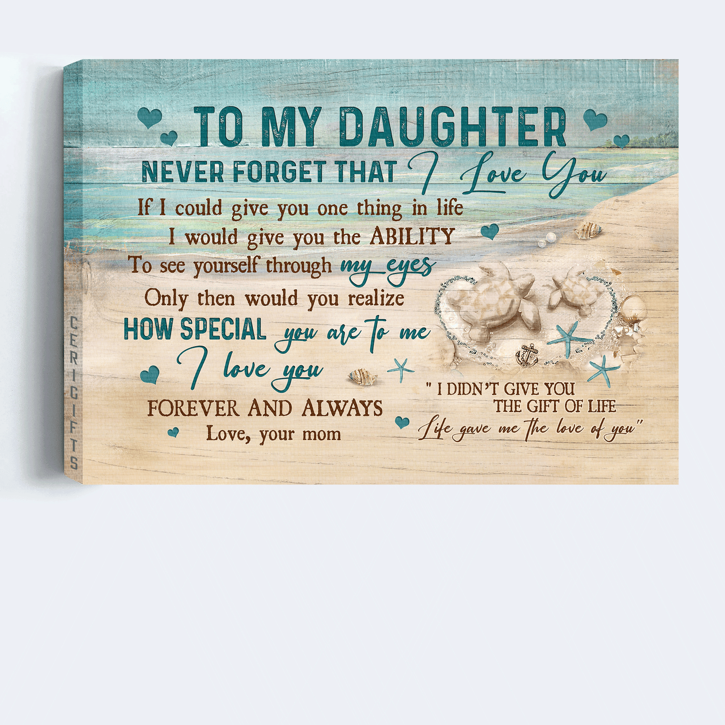 Family Premium Wrapped Landscape Canvas - Mom to daughter, Sand turtle, Sand beach, Life gave me the love of you - Gift For Daughter - Amzanimalsgift