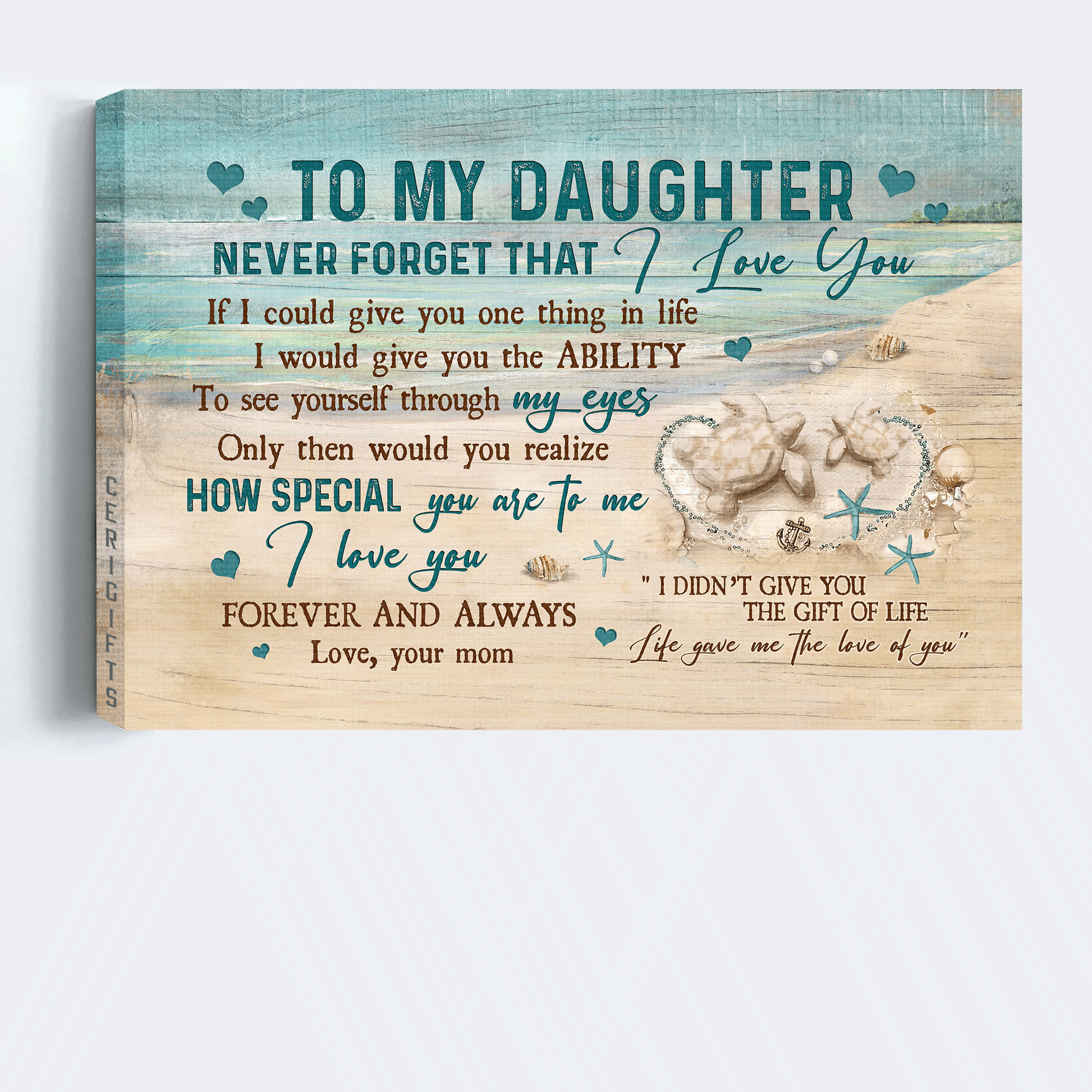 Family Premium Wrapped Landscape Canvas - Mom to daughter, Sand turtle, Sand beach, Life gave me the love of you - Gift For Daughter - Amzanimalsgift