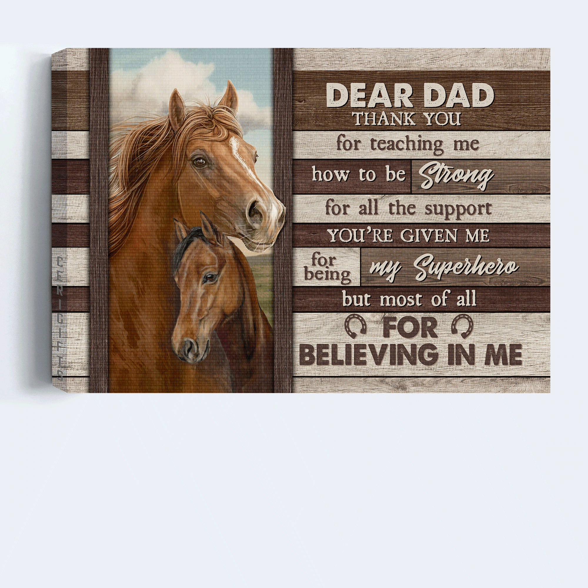 Family Premium Wrapped Landscape Canvas - Son To Dad, Brown Horses, Thank You For Teaching Me - Perfect Gift For Dad, Father's Day Gifts - Amzanimalsgift