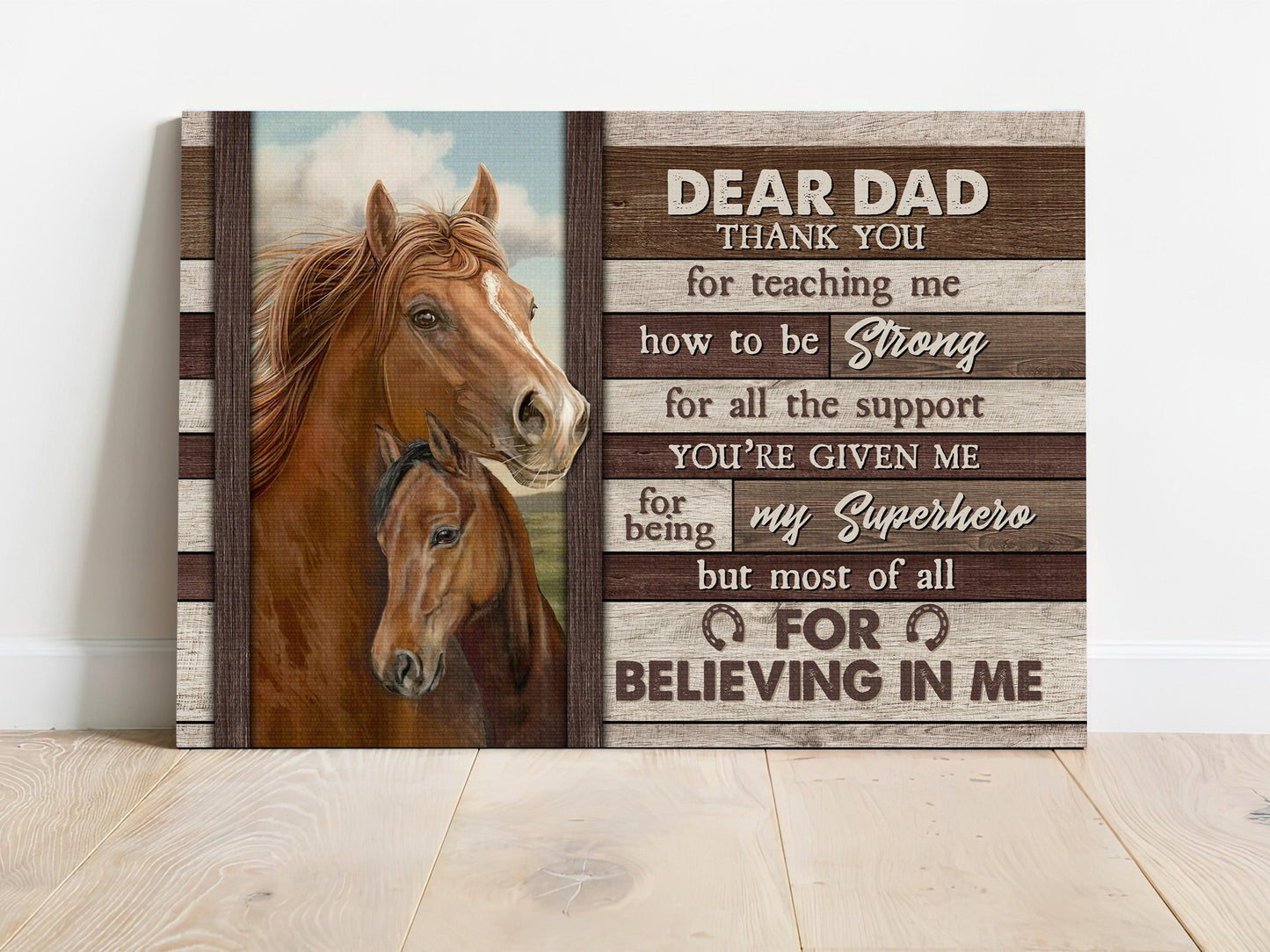 Family Premium Wrapped Landscape Canvas - Son To Dad, Brown Horses, Thank You For Teaching Me - Perfect Gift For Dad, Father's Day Gifts - Amzanimalsgift