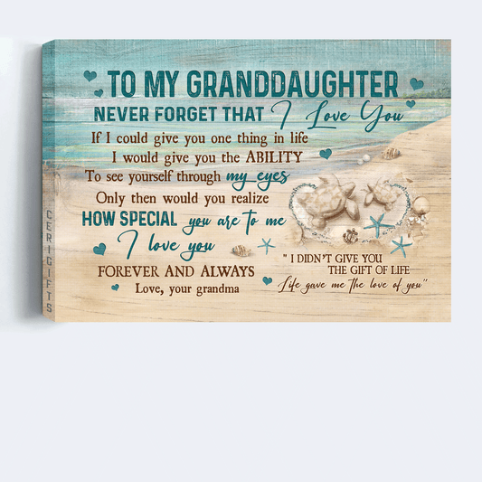 Family Premium Wrapped Landscape Canvas - To My Granddaughter, Sand turtle, Life Gave Me The Love Of You - Perfect Gift For Granddaughter - Amzanimalsgift