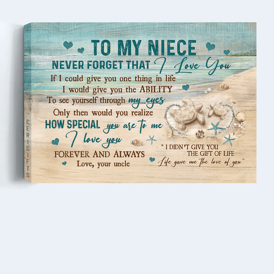 Family Premium Wrapped Landscape Canvas - Uncle To Niece , Sand Turtle, Life Gave Me The Love Of You - Gift For Niece, Members Family - Amzanimalsgift