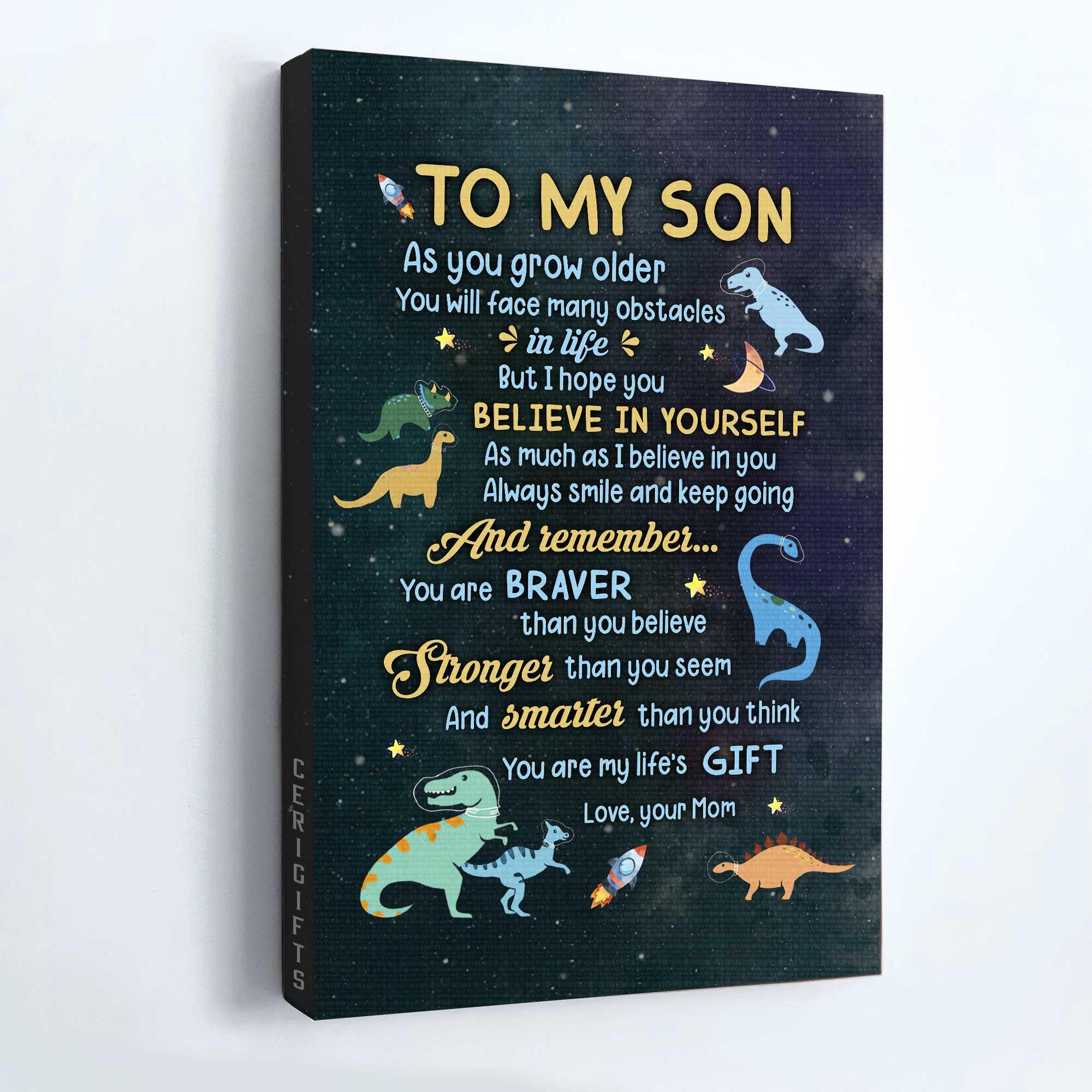 Family Premium Wrapped Portrait Canvas - Mom To Son, Little Dinosaur, Starry Sky, You Are My Life's - Perfect Gift To Son - Amzanimalsgift