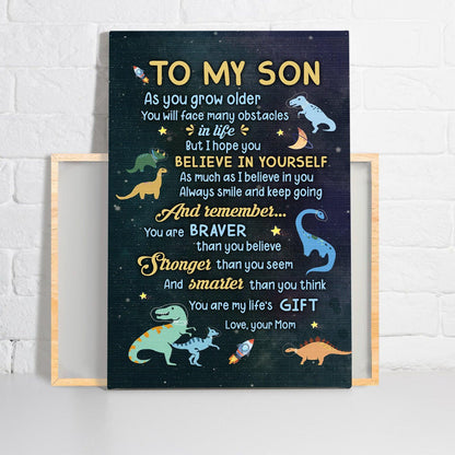 Family Premium Wrapped Portrait Canvas - Mom To Son, Little Dinosaur, Starry Sky, You Are My Life's - Perfect Gift To Son - Amzanimalsgift