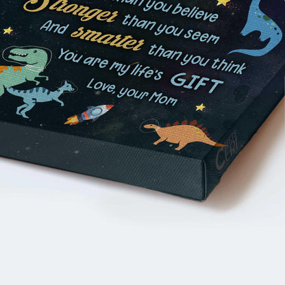 Family Premium Wrapped Portrait Canvas - Mom To Son, Little Dinosaur, Starry Sky, You Are My Life's - Perfect Gift To Son - Amzanimalsgift