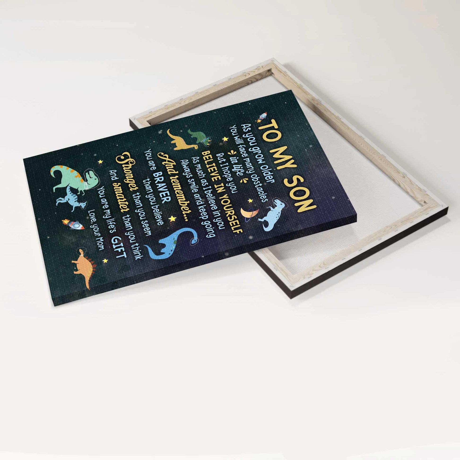 Family Premium Wrapped Portrait Canvas - Mom To Son, Little Dinosaur, Starry Sky, You Are My Life's - Perfect Gift To Son - Amzanimalsgift