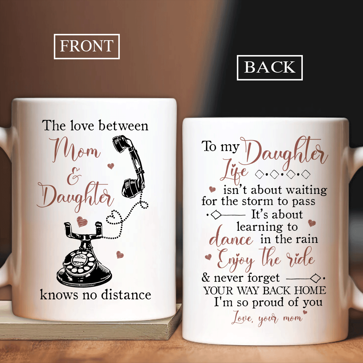 Family White Mug, Daughter And Mom Mug - Gifts For Daughter From Mom - Antique Telephone, Mother Daughter Gift, Never Forget Your Way Back Home Mug - Amzanimalsgift